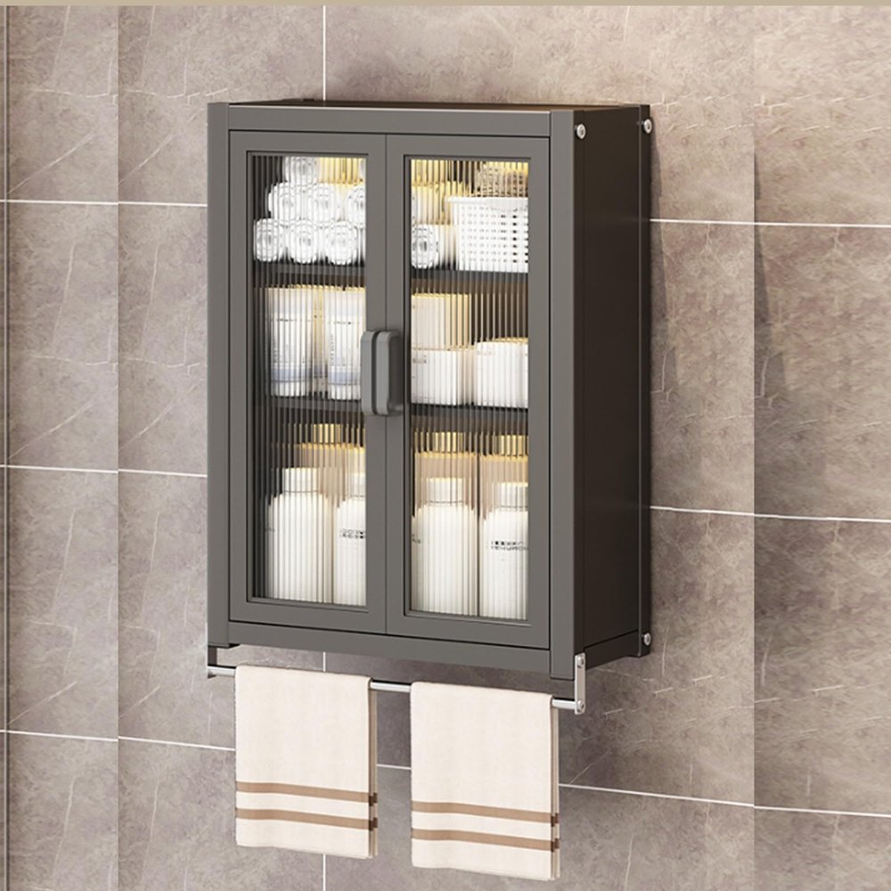 Wall-Mounted Bathroom Cabinet with Acrylic Doors, Metal Shelf and Towel Rack for Over-the-Toilet Storage