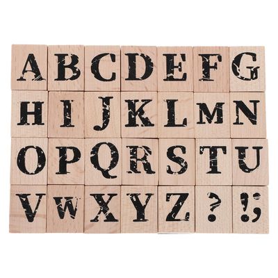 28-Piece Vintage Wooden Uppercase Letter Stamp Set