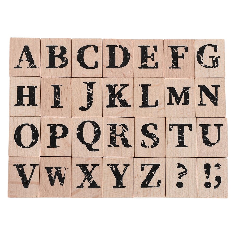 28-Piece Vintage Wooden Uppercase Letter Stamp Set