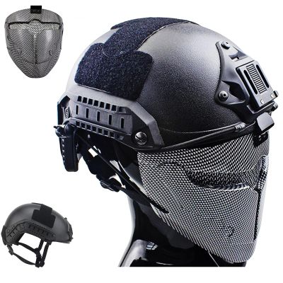 FAST Tactical Helmet Set with Airsoft Full-Face Mask, Paintball Protective Set (Silver, M)