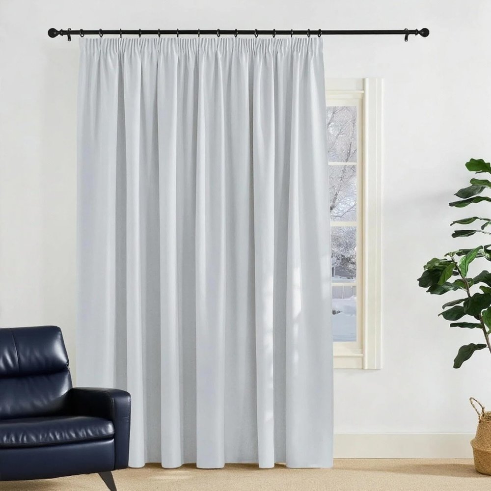 QINLIQIN Blackout Curtains with Ruffle Tape, 134 x 200 cm, White, 1-Piece Set