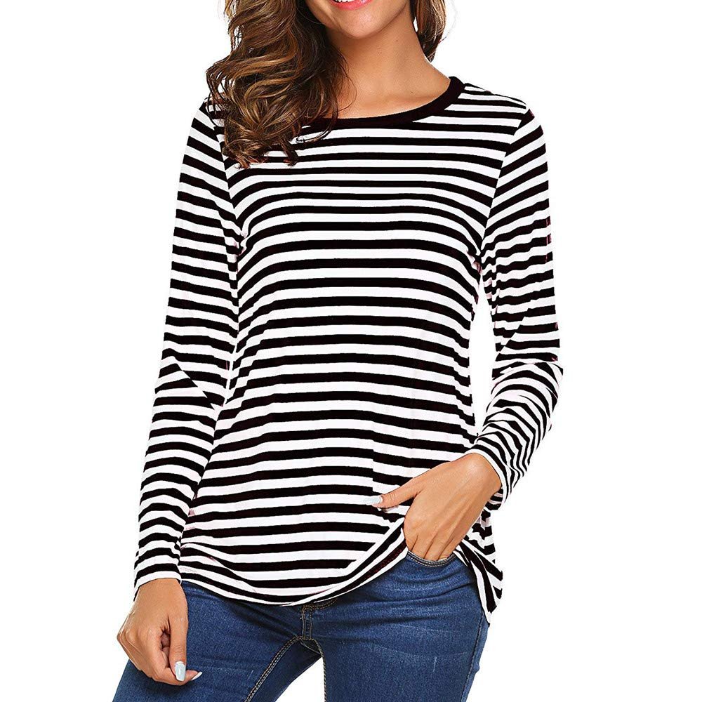 Women's Red and White Striped Long-Sleeve Top