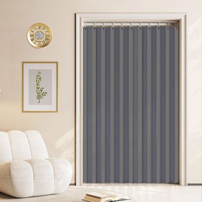 Made-to-Measure Pleated Curtain for Indoor Use, No Drilling Required, Gray, W100 x H200 cm
