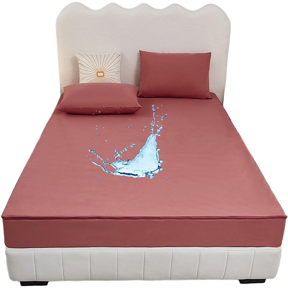 Waterproof Mattress Protector with Zipper, Deep Pink, 160 x 200 + 20 cm
