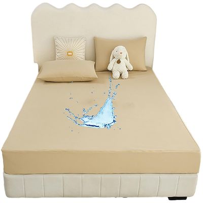 Waterproof Mattress Protector with Zipper, Breathable Cover, Camel, 200 x 210 + 10 cm