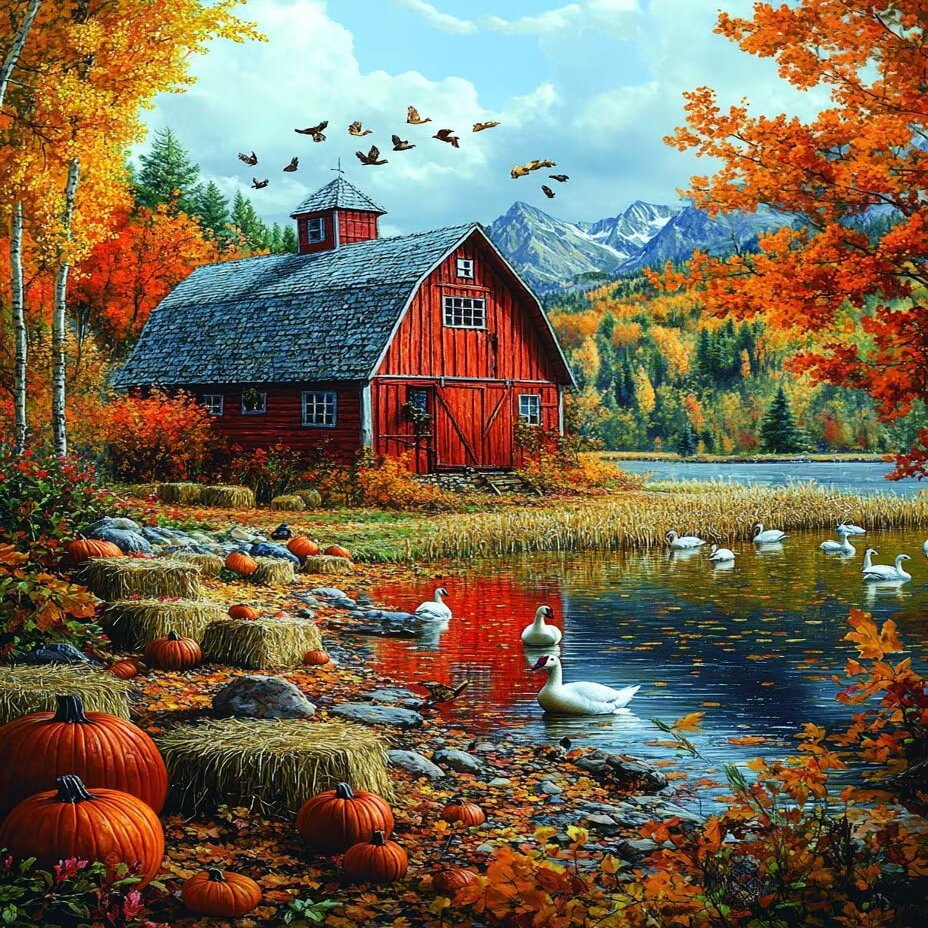 5D Diamond Painting Kit for Adults, Farm Scene in Autumn, Full Square Drill, 60 x 90 cm
