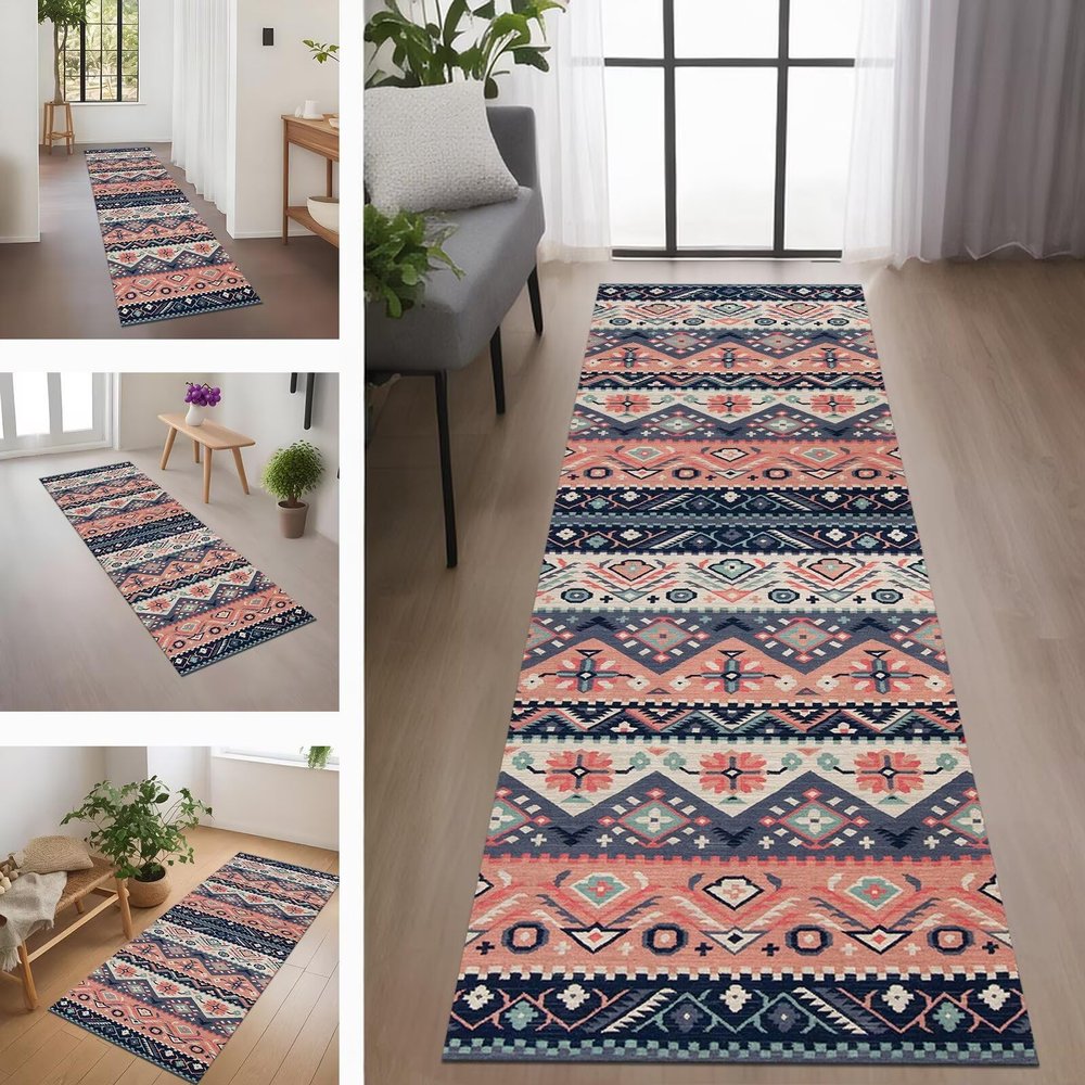 RGLXING Moroccan Runner Rug, Non-Slip, Absorbent, Washable, 100 x 160 cm