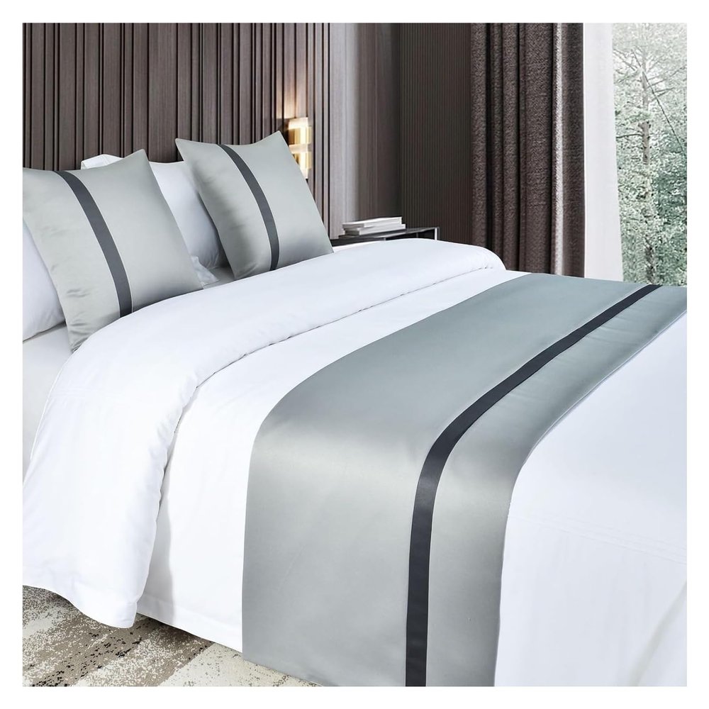 LOKLNEYK Bed Runner, Soft, Colorfast, Solid Satin Bedspread and Foot Towel (Light Gray, 50 × 180 cm for 120 cm Bed)