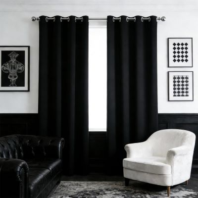 WUXXIANG Eyelet Curtain 100 x 135 cm, Blackout, Thermal Insulation, Black