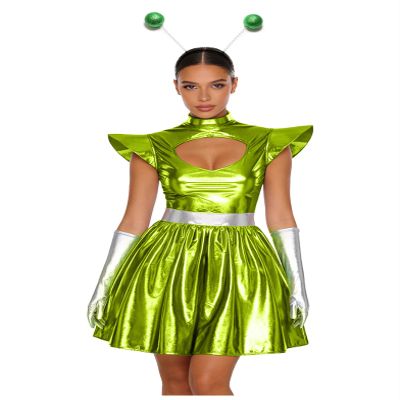 Yruioon Women's Metallic Alien Costume, Green, Size S