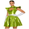 Yruioon Women's Metallic Alien Costume, Green, Size S view 4