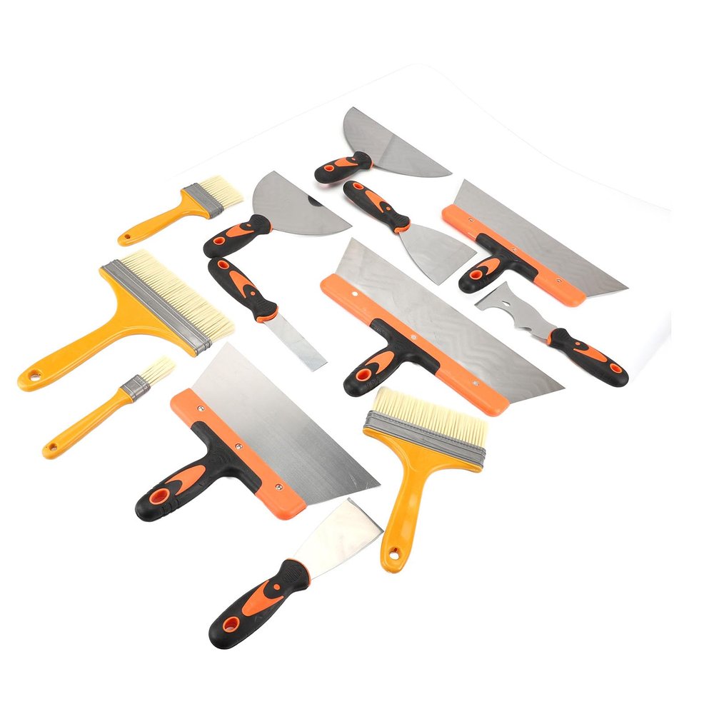 Naroote Stainless Steel Putty Finishing Tool Set, Ergonomic Handle for Detailed Corner Work on Large Surfaces, 9-Piece Drywall Tool Set for Professionals