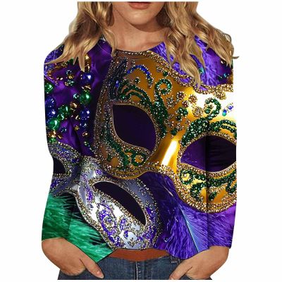 Women's Long-Sleeve 3D-Print Carnival Y2K Top