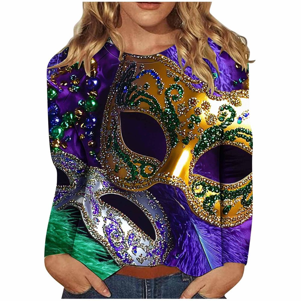 Women's Long-Sleeve 3D-Print Carnival Y2K Top