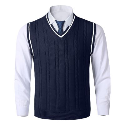 Men's V-Neck Striped Knit Vest, Slim Fit