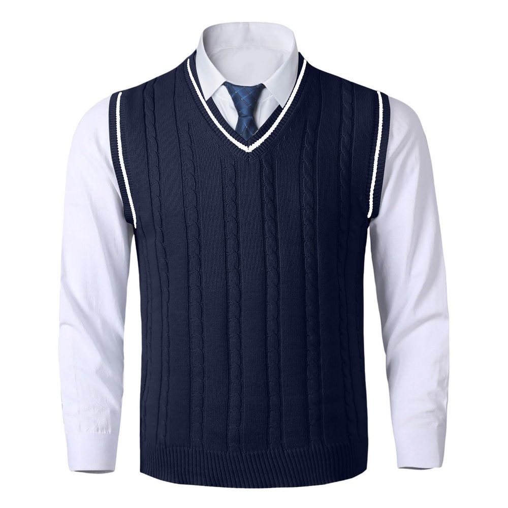 Men's V-Neck Striped Knit Vest, Slim Fit