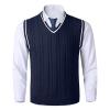 Men's V-Neck Striped Knit Vest, Slim Fit view 1