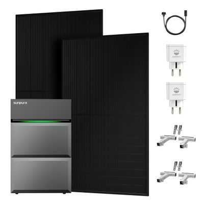Powerness All-in-One 1000W Balcony Solar System with 4,800Wh Storage, Sunpura S2400 with 1 B2400, 2,500W Solar Panels, Silver Balcony Mounting, Plug & Play (0% VAT)