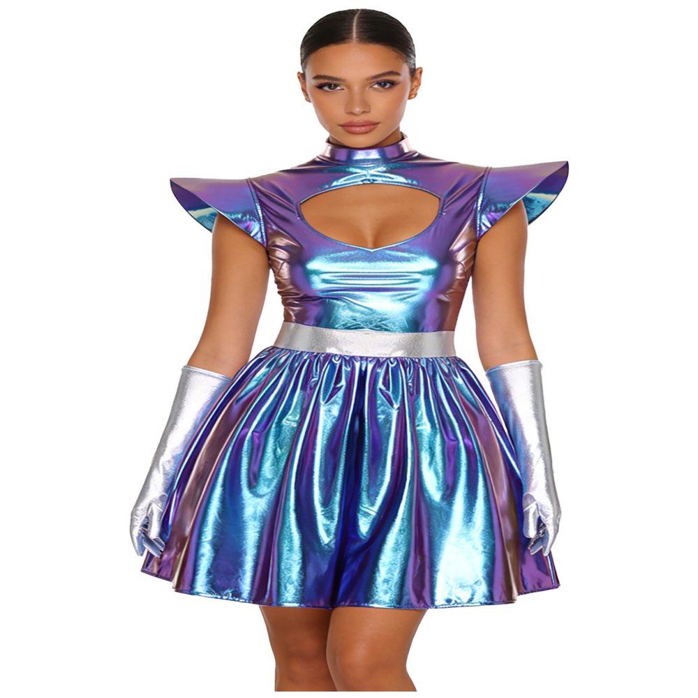 Yiesvsov Women's Alien Astronaut Costume Dress, Metallic Blue, Size L