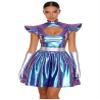 Yiesvsov Women's Alien Astronaut Costume Dress, Metallic Blue, Size L view 1