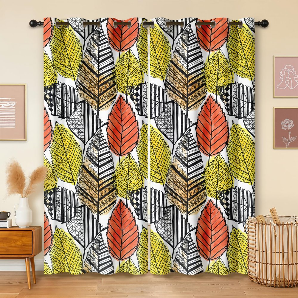 Havenix Colorful Leaves Blackout Curtains with Grommets, 2-Piece Set, 260 x 140 cm
