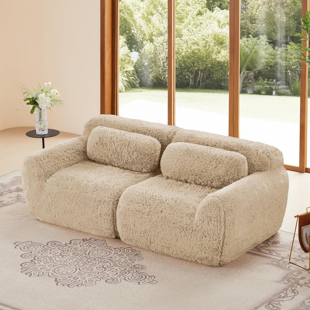 Bladez Modular 2-Seater Premium Plush Loveseat, No Assembly, Extra-Deep Seat, Light Khaki