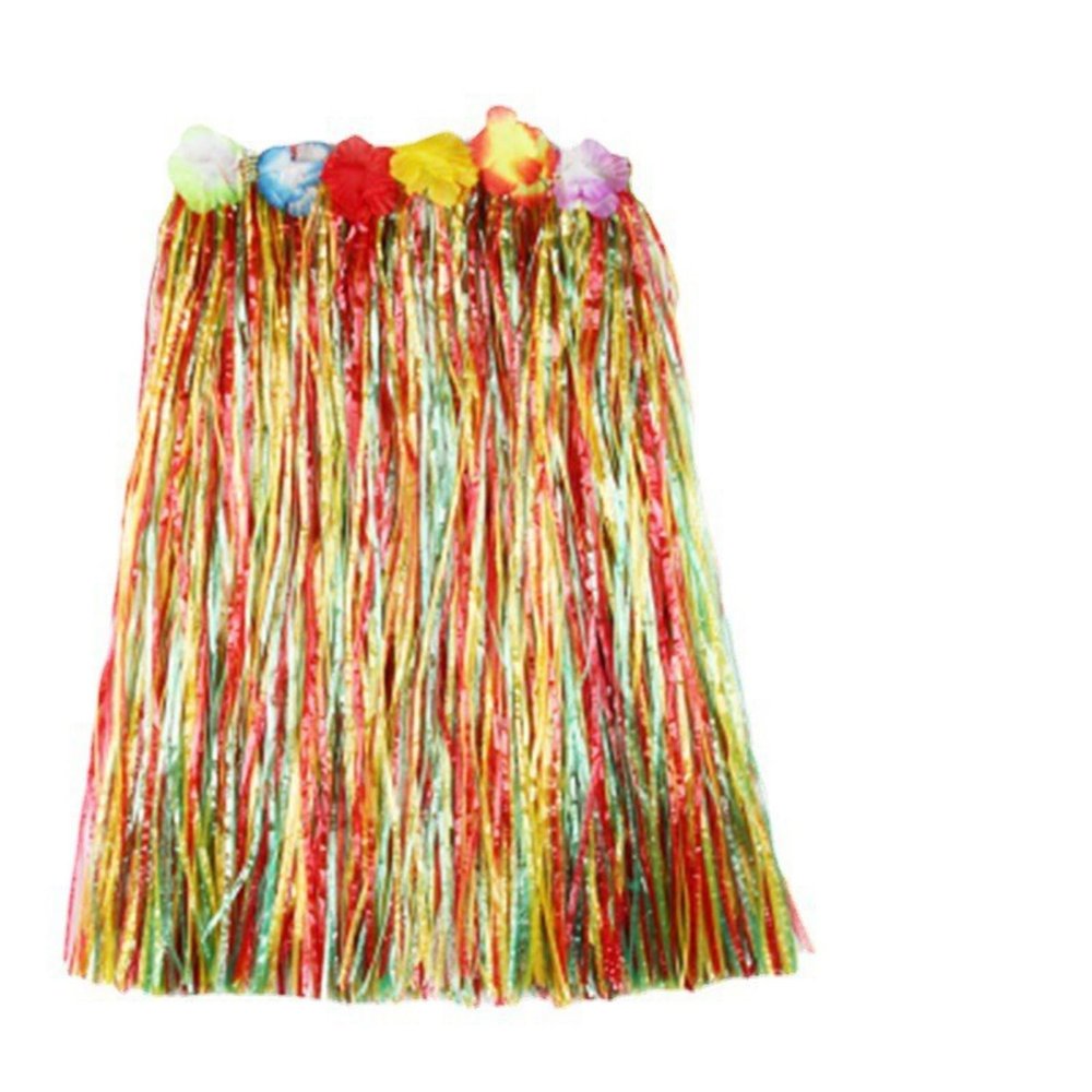 Multicolor Hawaiian Party Costume with Plastic Grass Hula Skirt