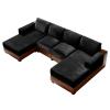 Sfcover U-Shaped Stretch Velvet Sectional Sofa Cover Set with Armrest Covers, Black, Large 1-Seater (1pc) view 1