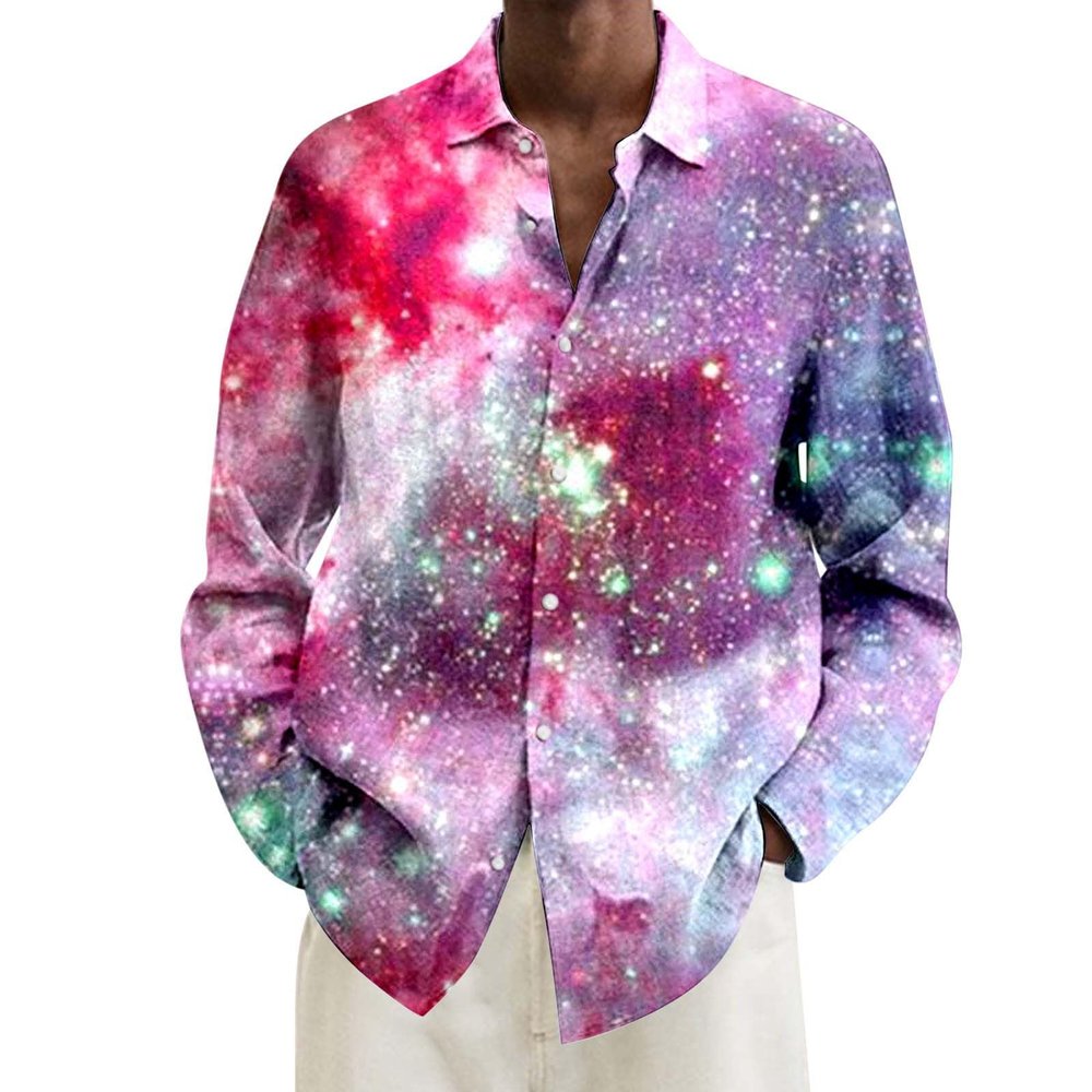 Men's Sequin Glitter Shirt, 80s Long-Sleeve Costume
