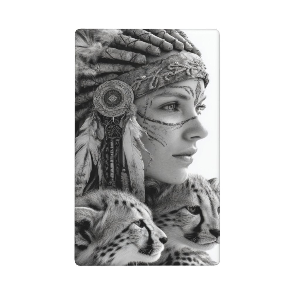 Light Switch Cover with Indigenous Woman and Leopard Pattern, Single Toggle, 1-Gang, 4.5 x 2.8 in