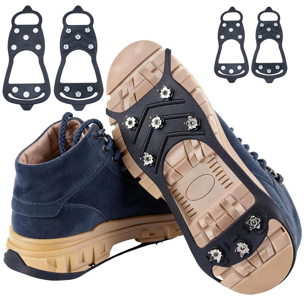 2-Piece Winter Shoe Spikes, Slip-Resistant Traction Cleats with Stainless Steel Spikes, Sizes L and M