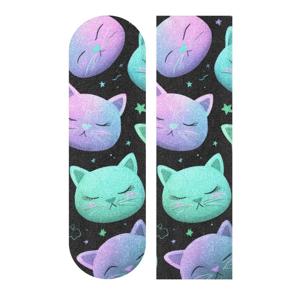 WDdZzyy Cute Chibi 3D Cat Face Skateboard Grip Tape, Non-Slip Roller Grip Tape, 83 x 22.9 cm