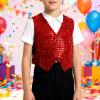 Kids' Sequin Vest, Shiny V-Neck Button-Up Costume Jacket, Ages 2–16 view 3
