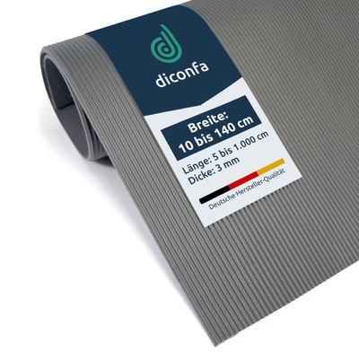 diconfa Gray Fine-Ribbed Rubber Mat, 3 mm Thick, 0.7 m x 7 m