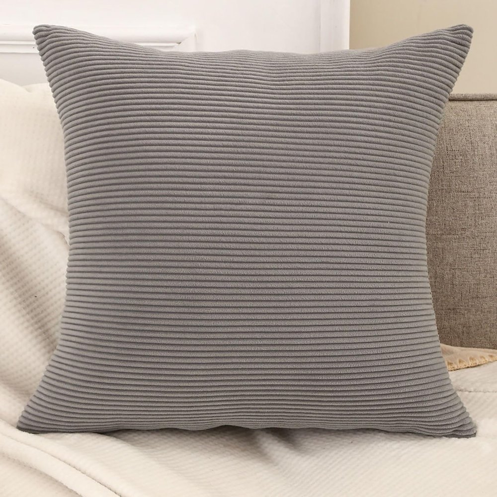 SWJ-swjssb Corduroy Pillowcase, Square or Rectangular, Zipper Closure, Gray, 40 x 90 cm