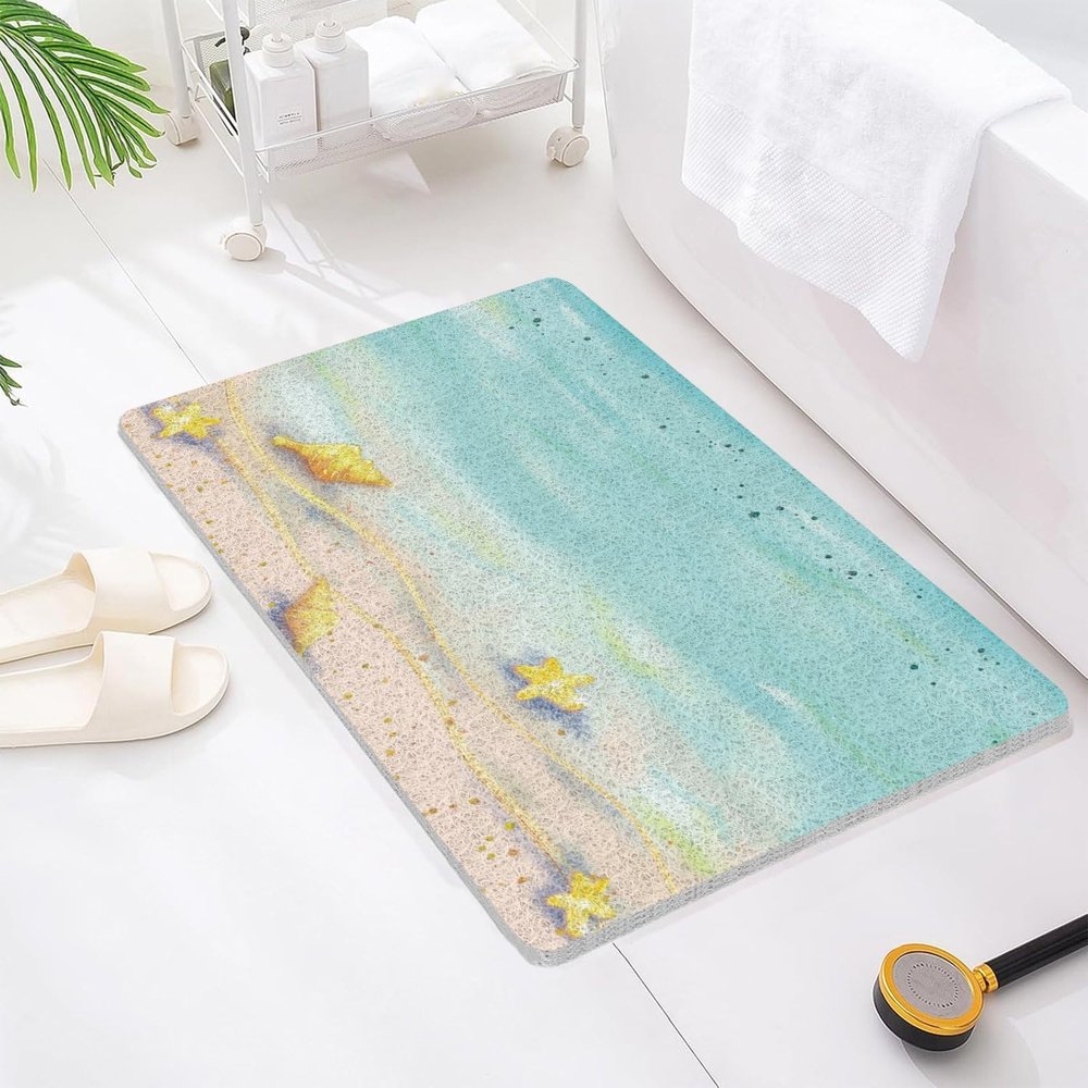 Luffa Shower Mat, Non-Slip, 80 x 120 cm, PVC, Yellow/Beige/Cyan