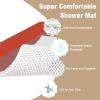 Non-Slip Shower Mat with Drainage, 120 x 120 cm, Rectangular PVC Loofah Mat, Red/Cyan view 3