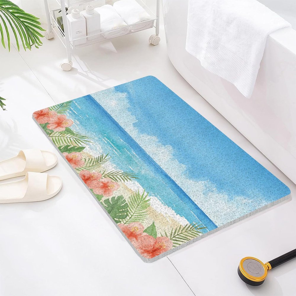 Non-Slip Shower Mat with Drainage, 120 x 240 cm, PVC Loofah Texture, Light Blue/Pink