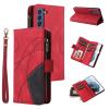 xinyunew Leather Flip Case for Samsung Galaxy S21 FE, Magnetic Wallet Case with 9 Card Slots, Stand Function, Shock-Resistant, Red view 1
