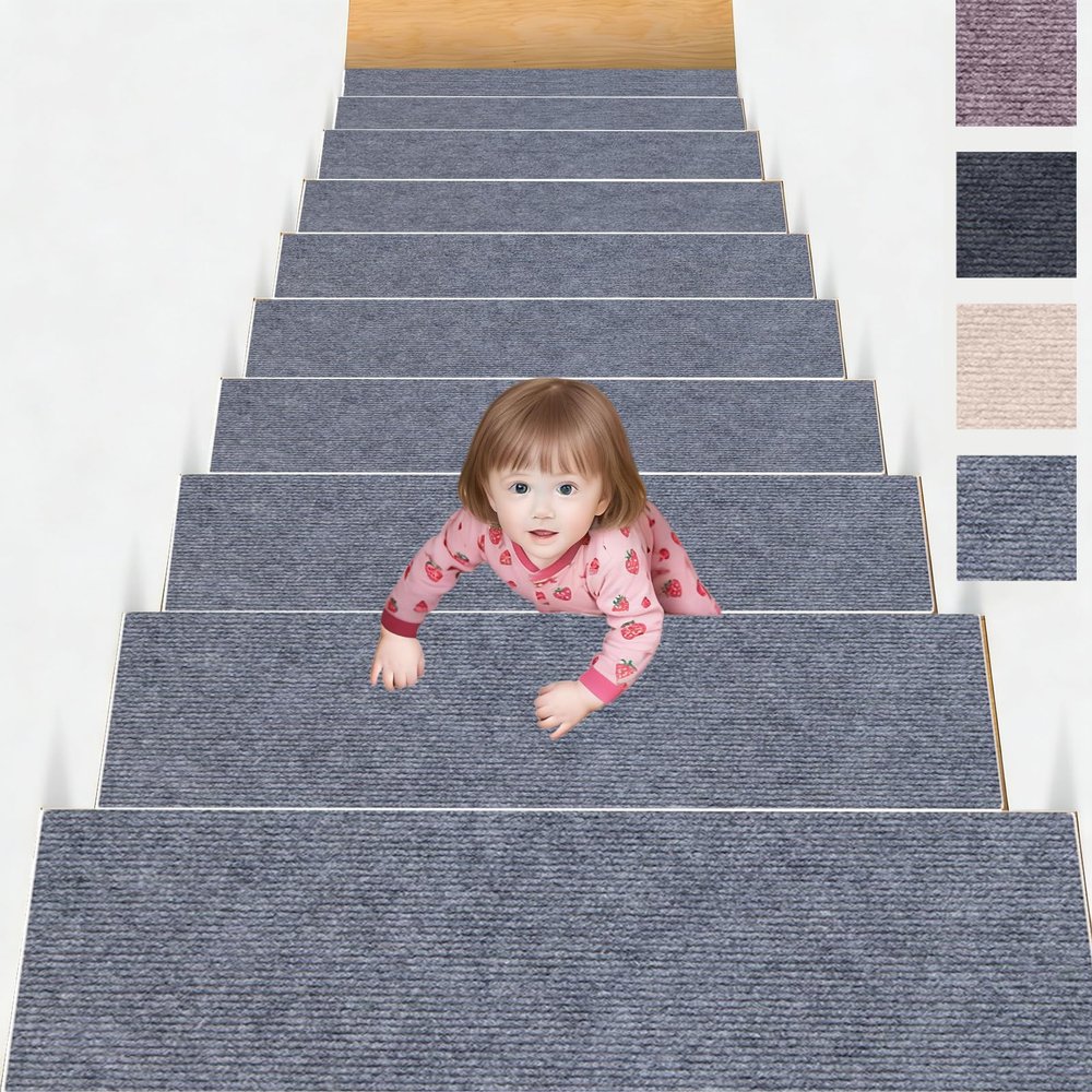 ZXIAOHUI Stair Treads 44 x 96 cm, Self-Adhesive Non-Slip Mats, Soft Cuttable Reusable Carpet