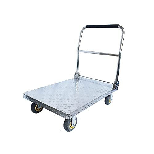 Heavy-Duty Stainless Steel Platform Cart with Foldable Handle