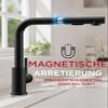 FORIOUS Kitchen Faucet with Pull-Down Magnetic Sprayer, 2 Spray Modes, 360° Rotation, L-Shaped Stainless Steel, Matte Black view 4