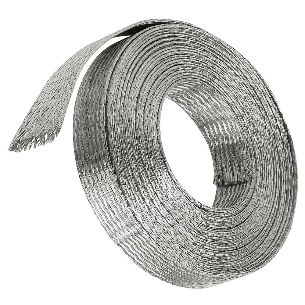 Flat Tinned Copper Braided Grounding Strap, 5 m Long, 511 mm Wide, for Electrical Connections and Industrial Equipment, 6 (Width 7 mm)