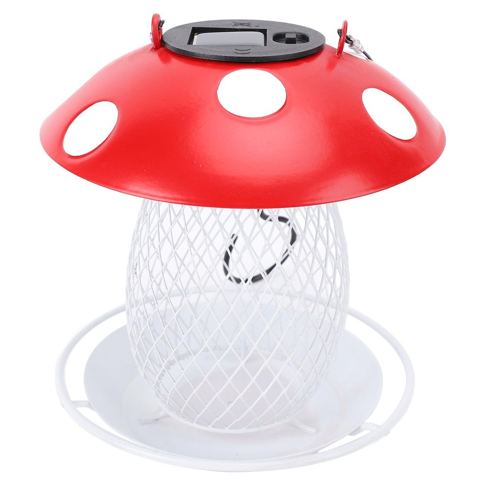 Metal Mushroom Bird Feeder with Solar Light