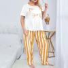 Duohropke Women's Summer Pajama Set, Long T-Shirt and Striped Short-Sleeve Pajama Pants, Crew Neck, Oversized Two-Piece Loungewear Set, Elegant Nightwear view 2