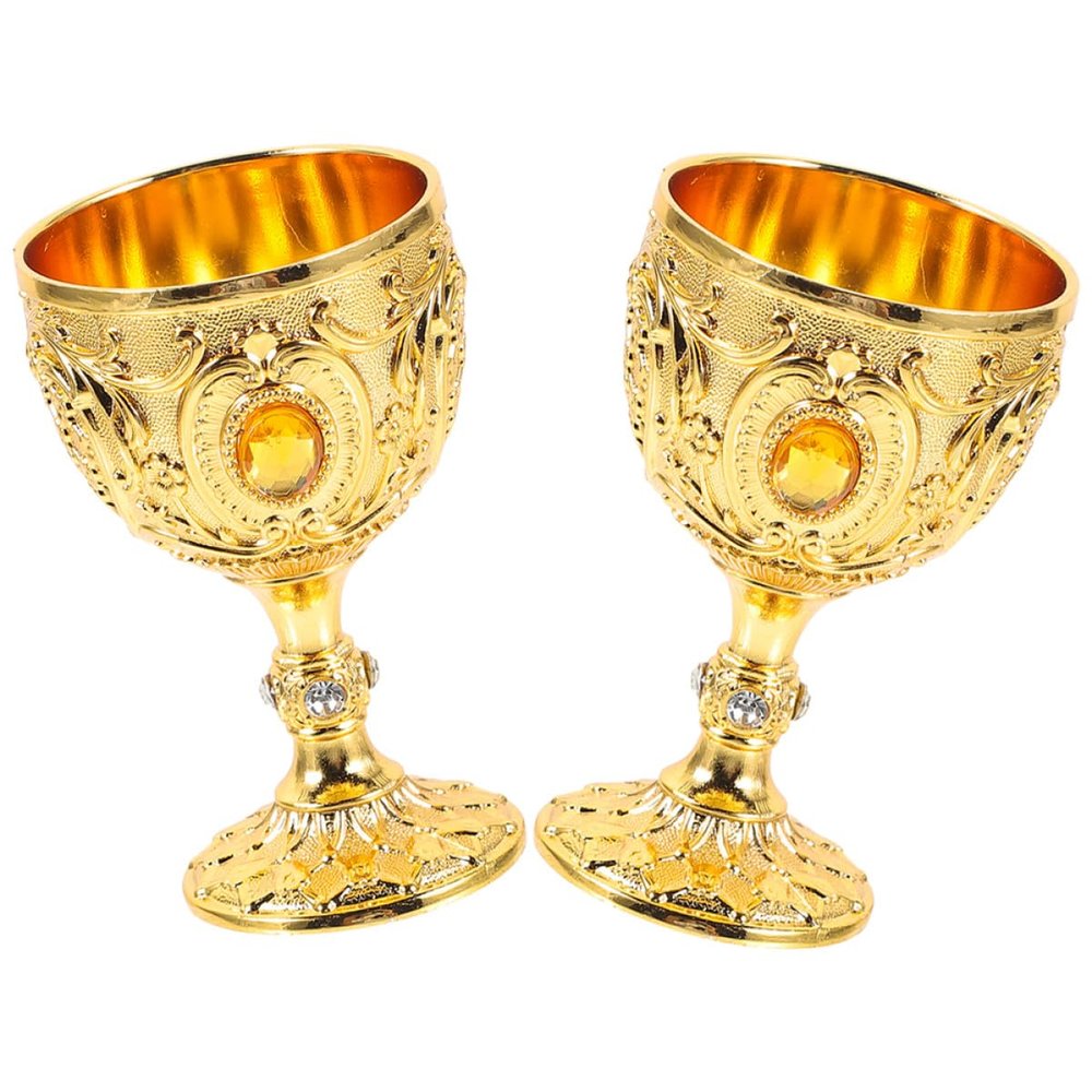 PLAFOPE 2-Piece Small Aluminum Alloy Wine Glasses, European Retro Style, Reusable and Easy to Clean