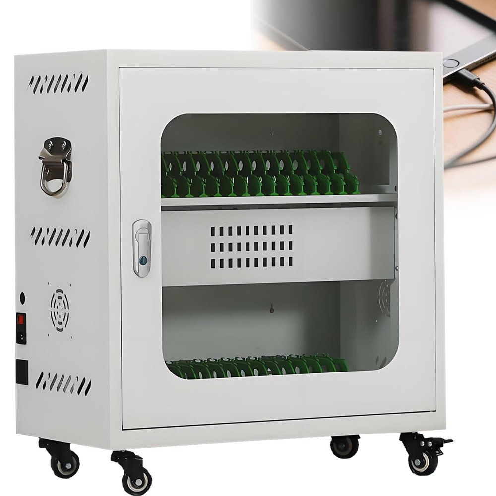 Secure Charging Cabinet with Indicator Light and Cables for Laptops and Tablets, 20-Slot Storage Solution for Students and Staff