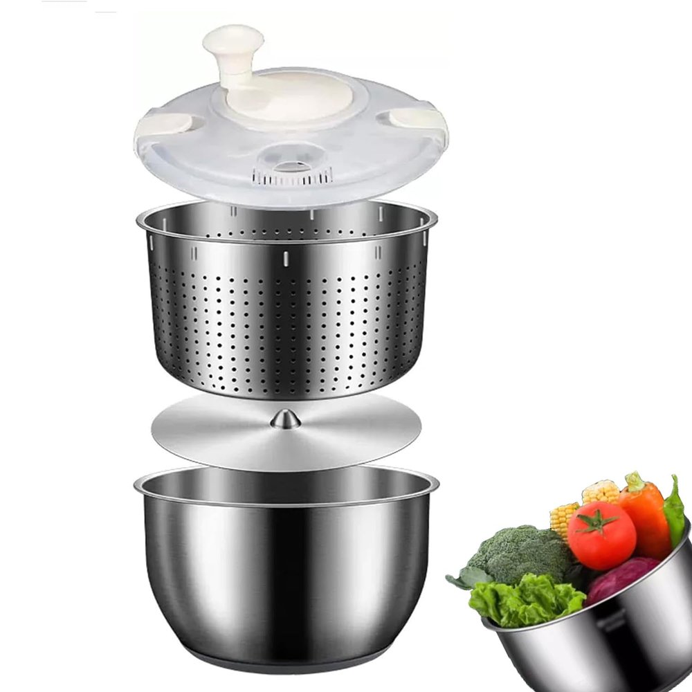 Stainless Steel Salad Spinner and Dryer, 6 L, Dishwasher Safe