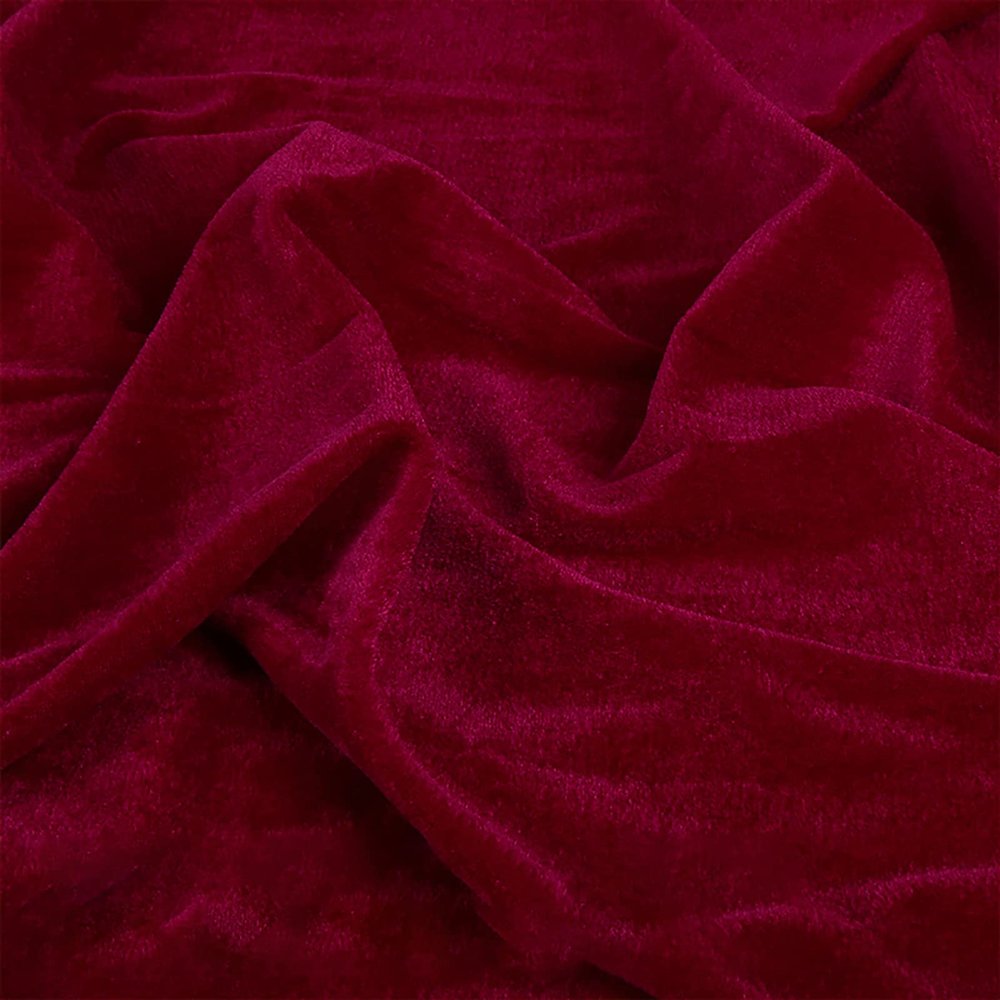 Stretch Velvet Fabric, 157.3 cm Wide, Multicolor, Wine Red, Medium-Weight, Sold by the Meter