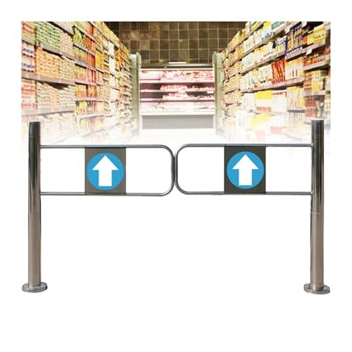 Self-Closing Safety Gate for Warehouse and Supermarket Entrances, Universal Metal Swing Gate with 90° One-Way Access Control